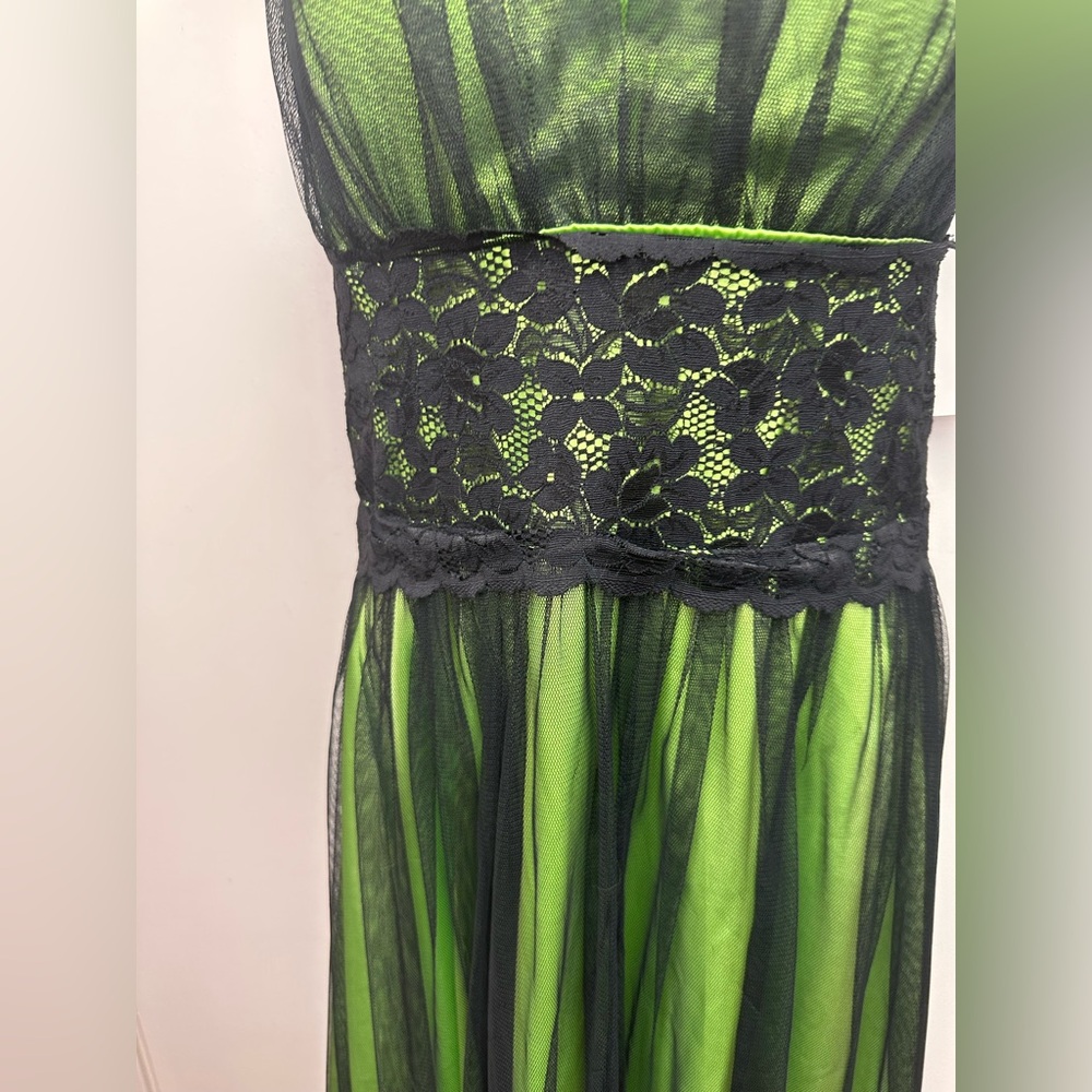 Juliet Black Mesh Overlay Lime Green Vintage Y2K Floral Whimsigoth Dress NWT M - Picture 7 of 16